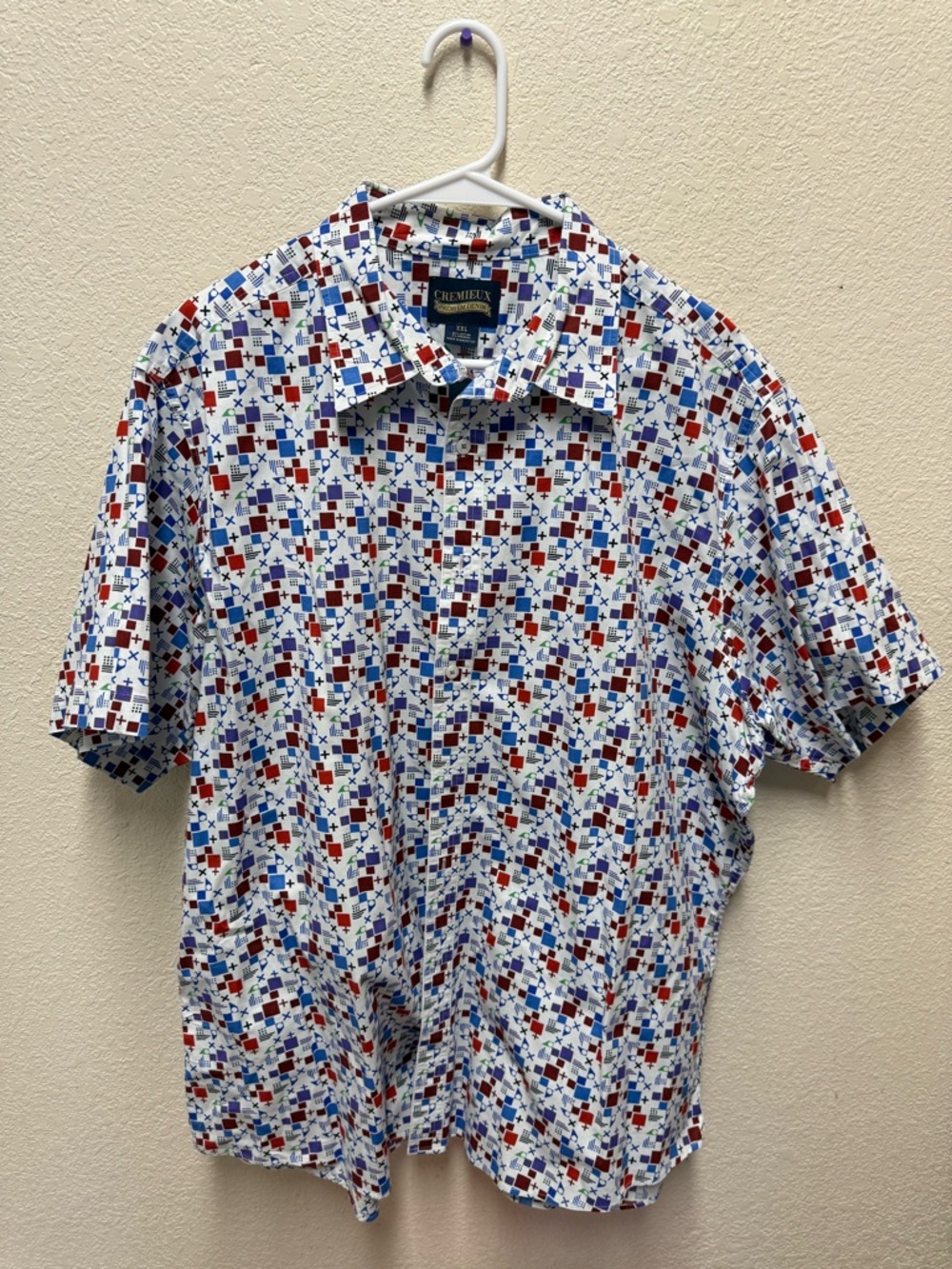 Cremieux Shirt Mens XXL White Geometric Button Up Short Sleeve Stretch Casual